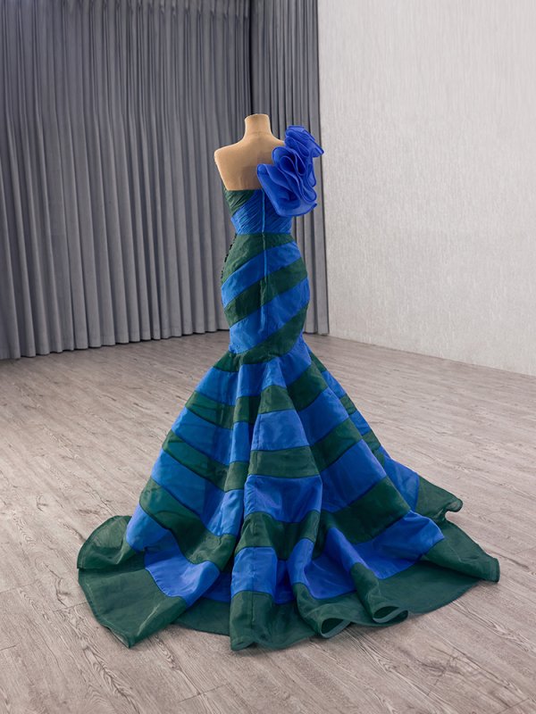 luxury model blue green long mermaid formal evening dress prom gown 251001