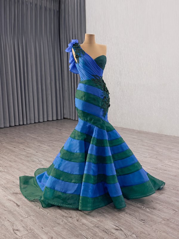 Luxury Model Blue Green Long Mermaid Formal Evening Dress Prom Gown 251001