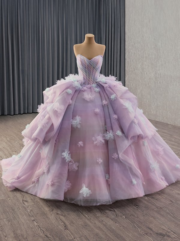 luxury model off the shoulder flower sleeveless tiered ball gown quinceanera dress 251010