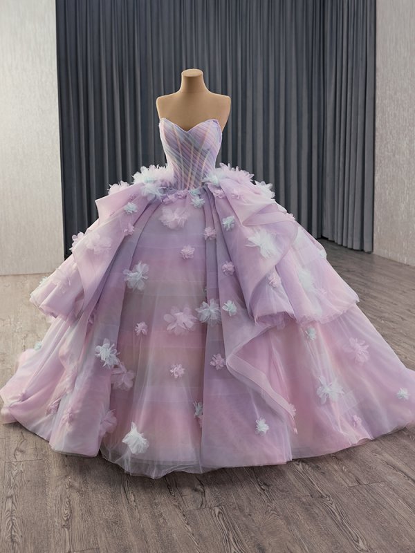 luxury model off the shoulder flower sleeveless tiered ball gown quinceanera dress 251010