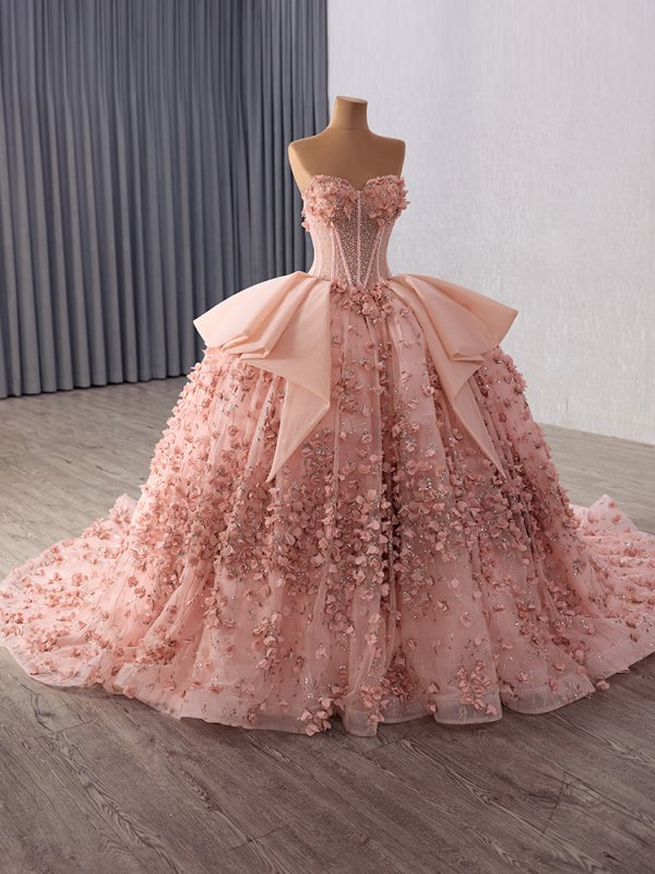 luxury model sweetheart sleeveless flower ball gown quinceanera dress 251020