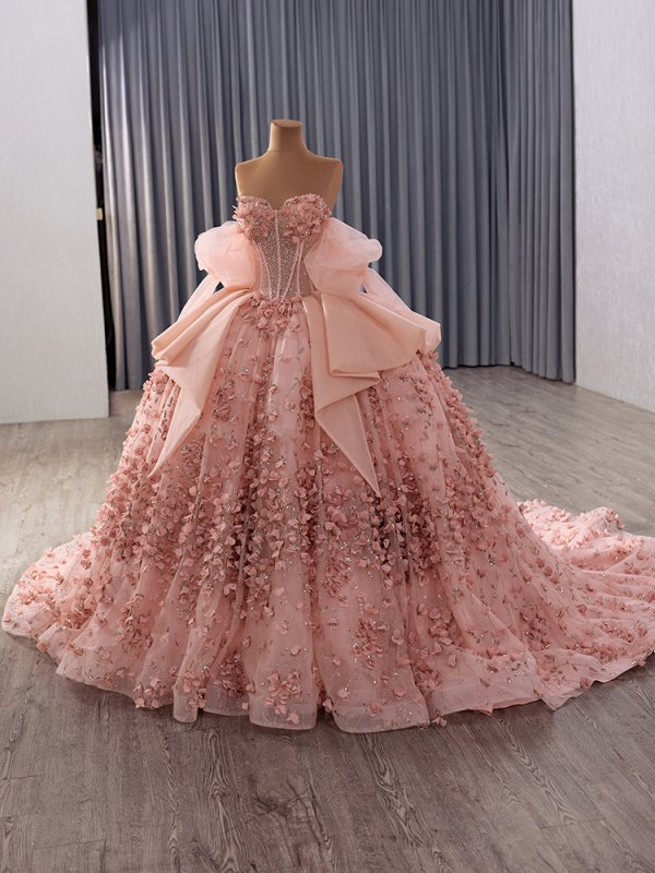 luxury model sweetheart sleeveless flower ball gown quinceanera dress 251020