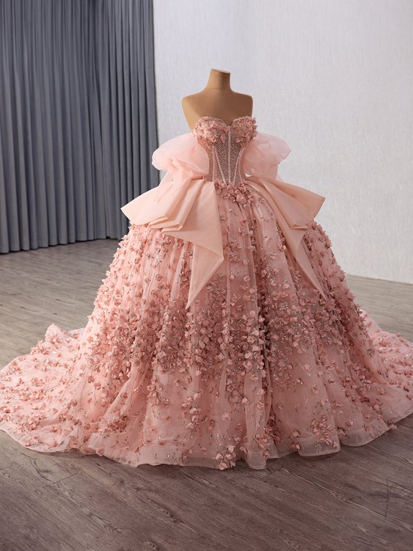 luxury model sweetheart sleeveless flower ball gown quinceanera dress 251020