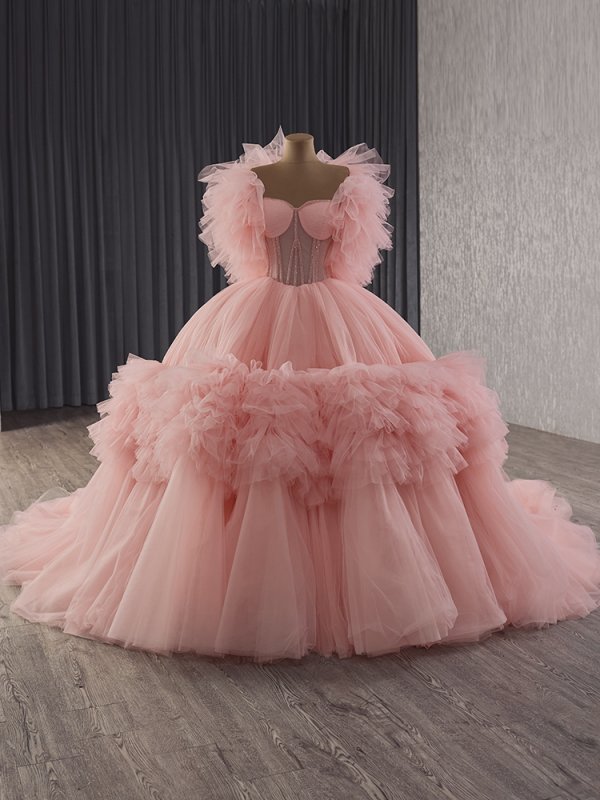 Luxury Model Tull Sweetheart Sleeveless Ball Gown Quinceanera Dress 251024