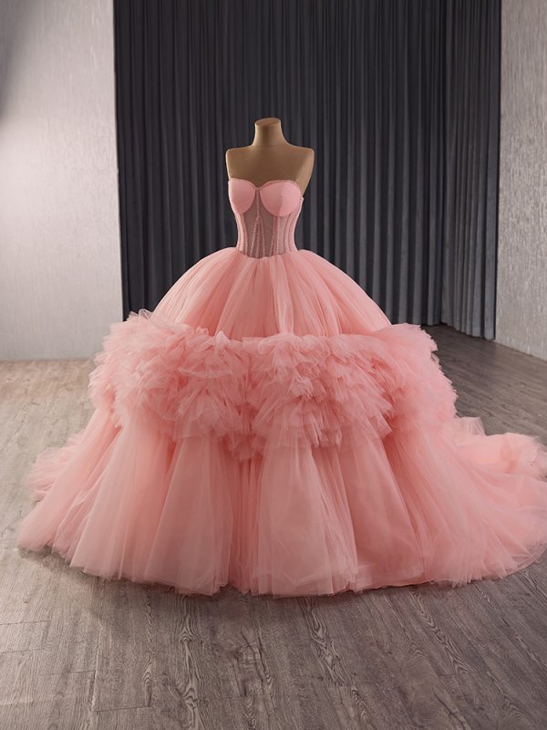 luxury model tull sweetheart sleeveless ball gown quinceanera dress 251024