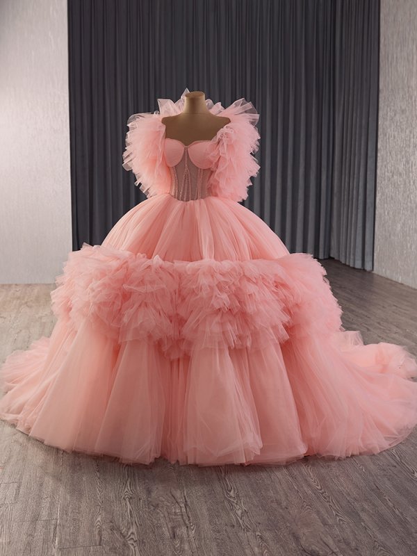 luxury model tull sweetheart sleeveless ball gown quinceanera dress 251024