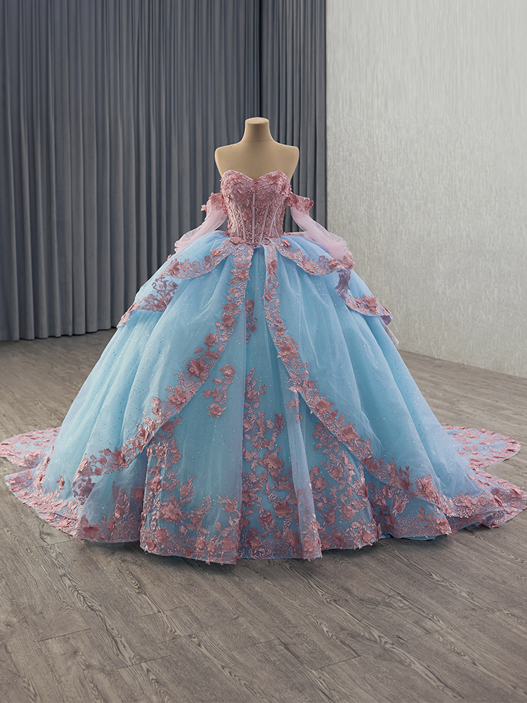 luxury model off the shoulder long sleeve ball gown quinceanera dress 251026
