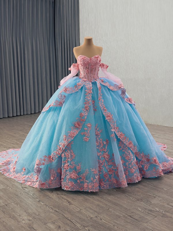 luxury model off the shoulder long sleeve ball gown quinceanera dress 251026