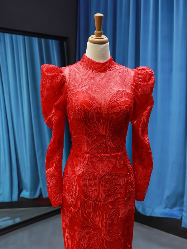 luxury model high neck long sleeve mermiad prom dress formal gown 66676