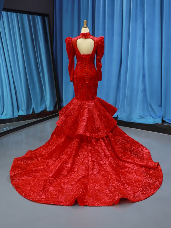 luxury model high neck long sleeve mermiad prom dress formal gown 66676