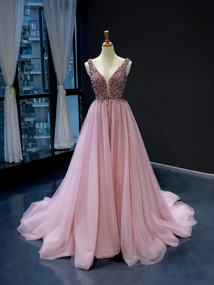 luxury model v neck sleeveless a line prom dress formal evening dress 66713