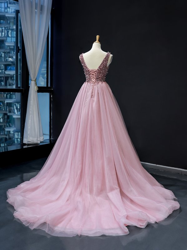 luxury model v neck sleeveless a line prom dress formal evening dress 66713