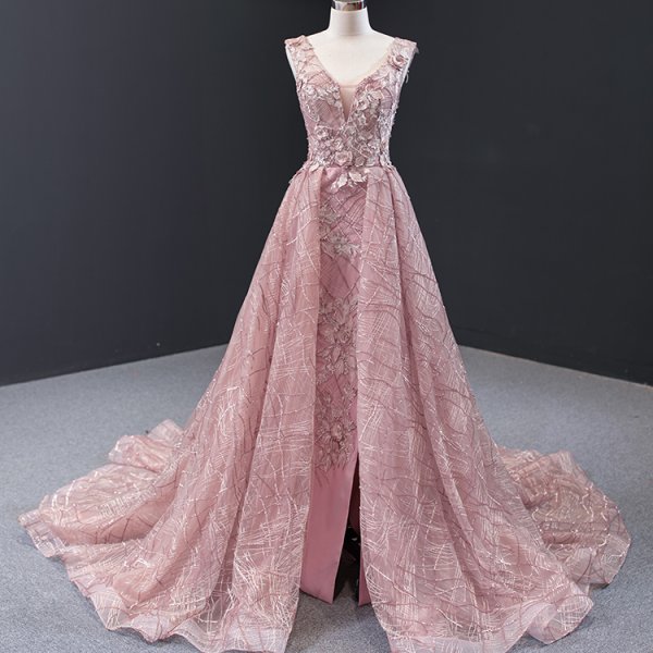 luxury model v neck sleeveless a line prom dress formal evening dress 66719