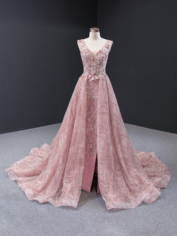 luxury model v neck sleeveless a line prom dress formal evening dress 66719