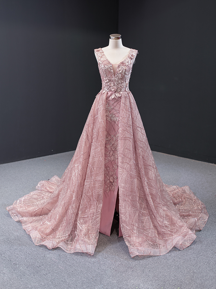luxury model v neck sleeveless a line prom dress formal evening dress 66719