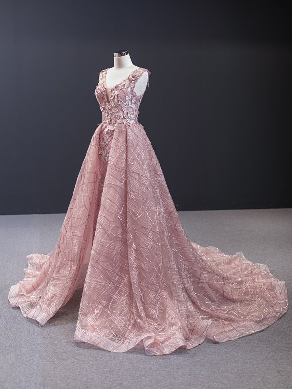 luxury model v neck sleeveless a line prom dress formal evening dress 66719