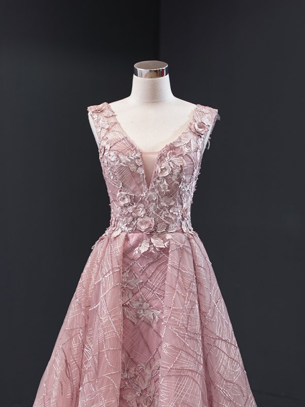 luxury model v neck sleeveless a line prom dress formal evening dress 66719