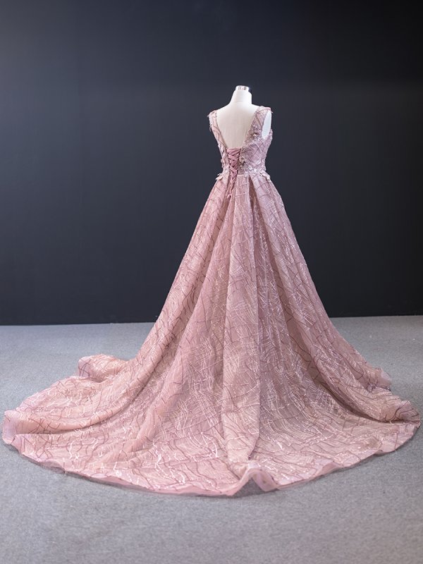 luxury model v neck sleeveless a line prom dress formal evening dress 66719