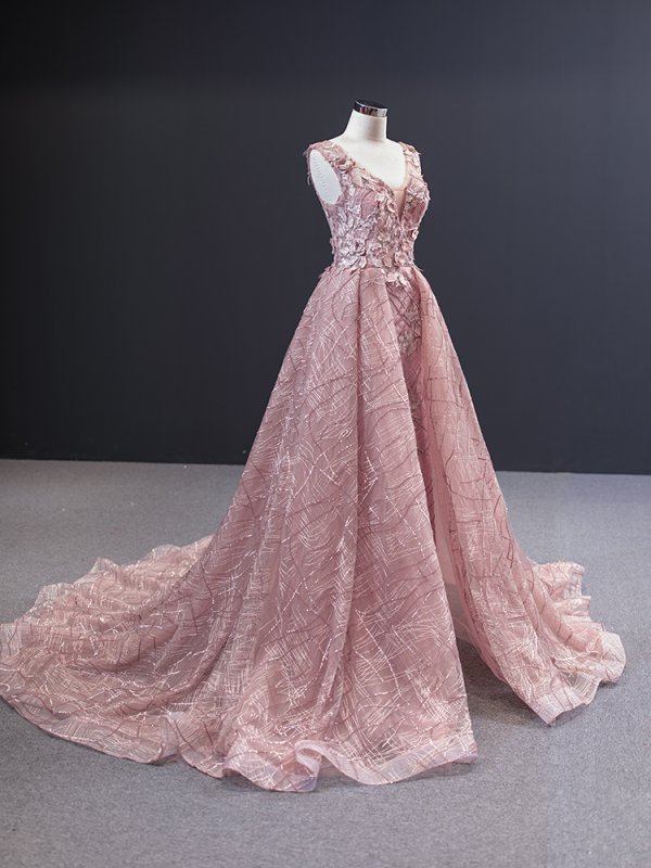 luxury model v neck sleeveless a line prom dress formal evening dress 66719