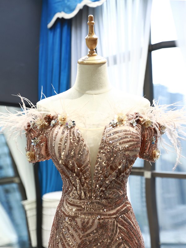 luxury model gold sweetheart sleeveless mermaid prom dress formal evening dress 66749
