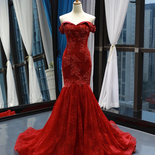 luxury model red sweetheart sleeveless mermaid prom dress formal evening dress 66766