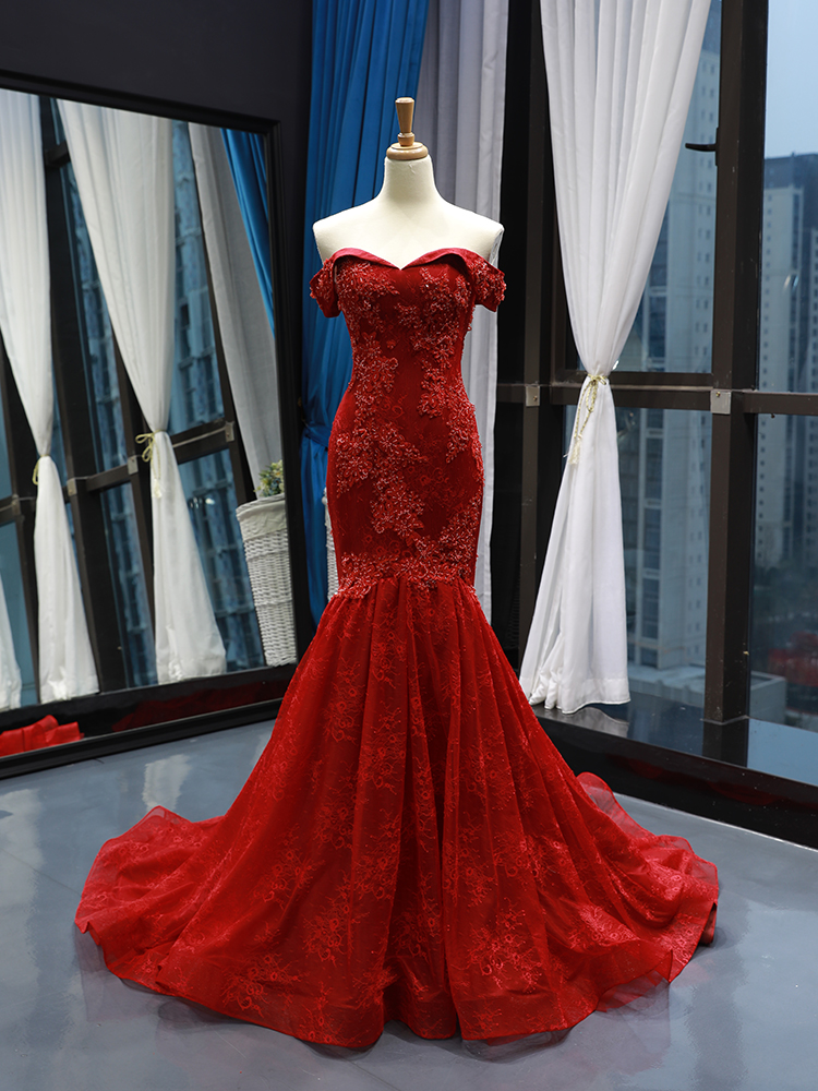 luxury model red sweetheart sleeveless mermaid prom dress formal evening dress 66766