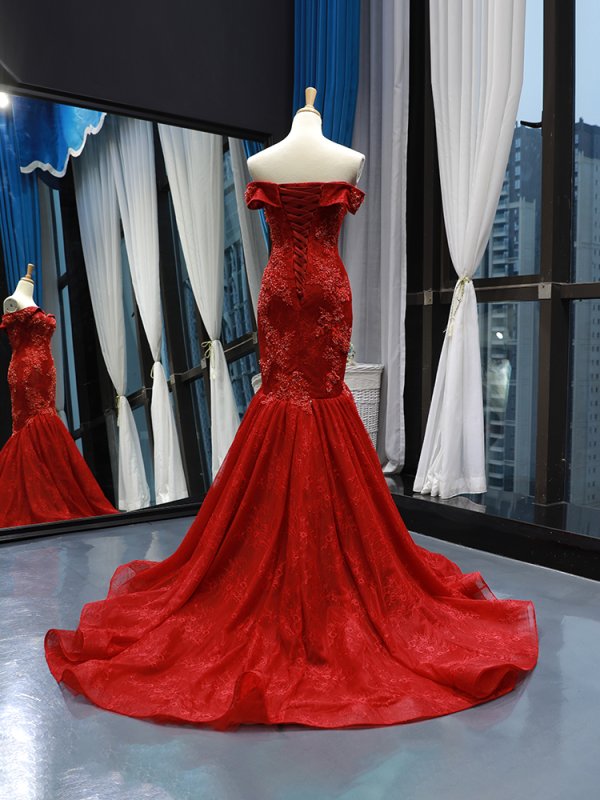 luxury model red sweetheart sleeveless mermaid prom dress formal evening dress 66766