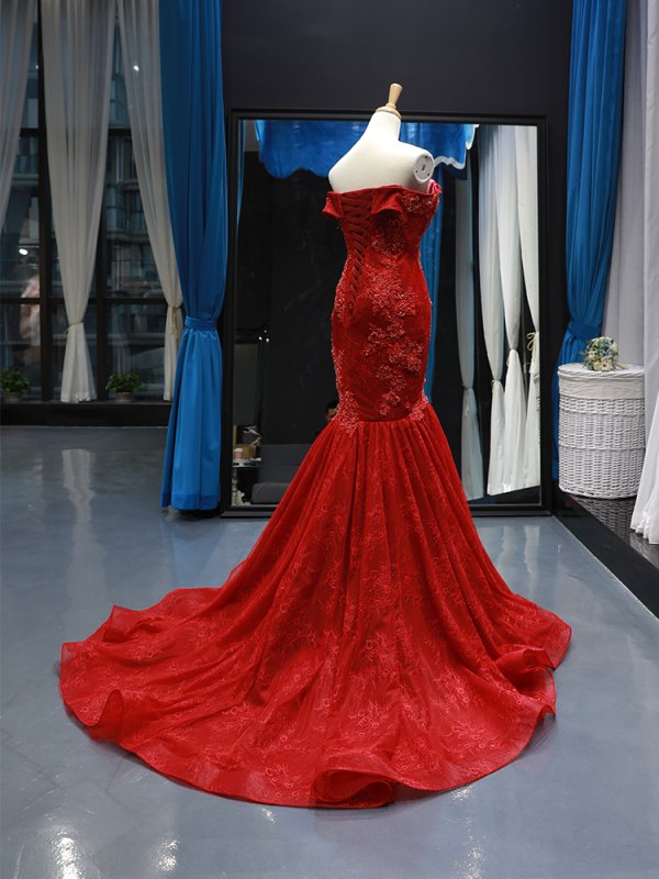 luxury model red sweetheart sleeveless mermaid prom dress formal evening dress 66766