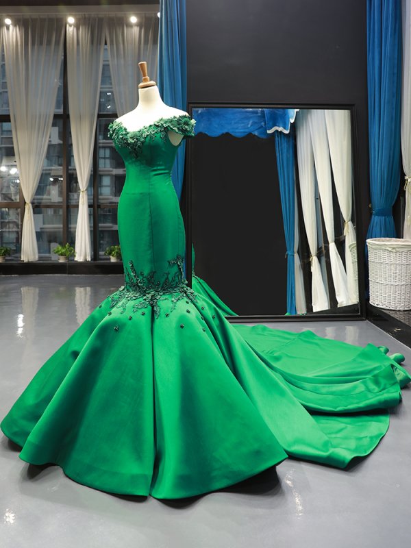 luxury model green o neck sleeveless mermaid prom dress formal evening dress 66784