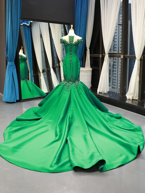 luxury model green o neck sleeveless mermaid prom dress formal evening dress 66784