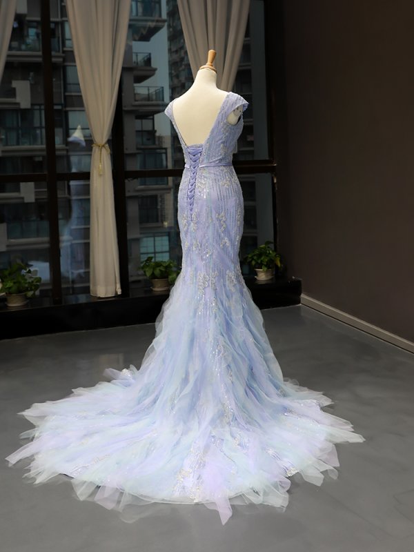 luxury model v neck sleeveless mermaid prom dress formal evening dress 66789