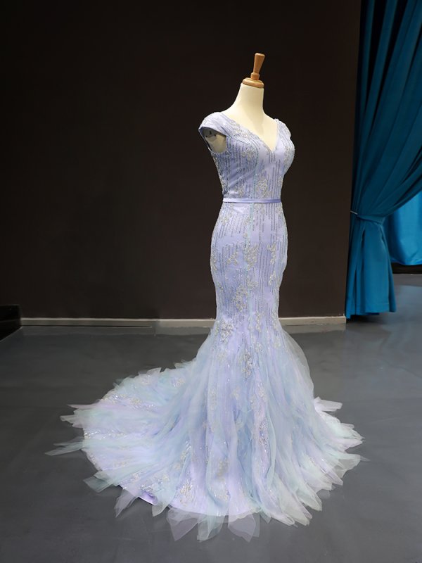 luxury model v neck sleeveless mermaid prom dress formal evening dress 66789