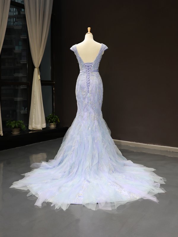 luxury model v neck sleeveless mermaid prom dress formal evening dress 66789