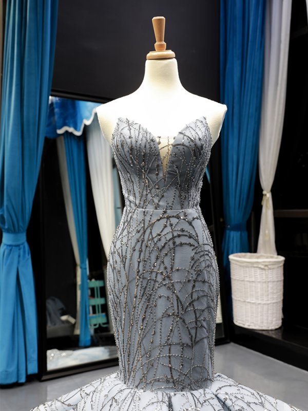 luxury model sweetheart neck sleeveless mermaid prom dress formal evening dress 66809