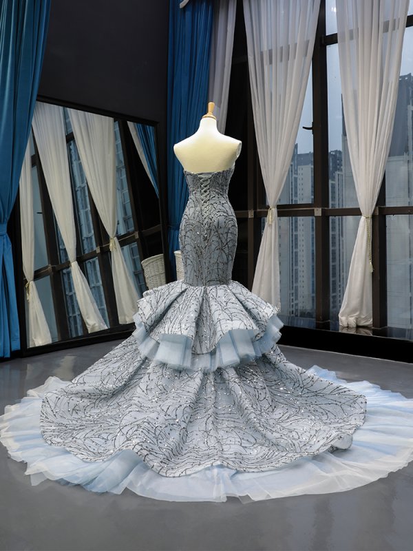 luxury model sweetheart neck sleeveless mermaid prom dress formal evening dress 66809
