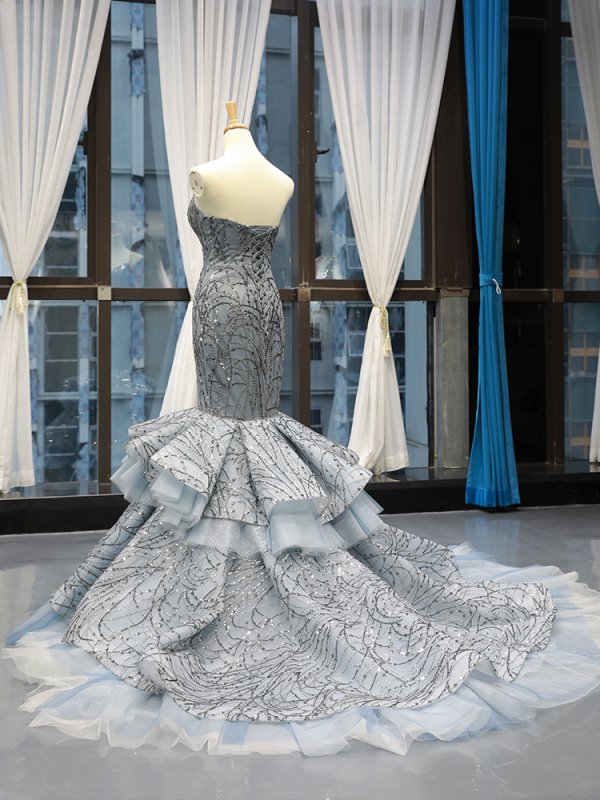 luxury model sweetheart neck sleeveless mermaid prom dress formal evening dress 66809