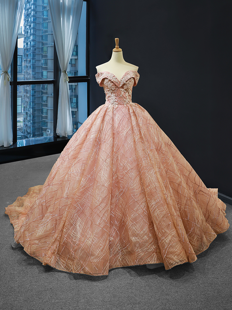 luxury model pink sweetheart neck sleeveless ball gown prom dress 66844