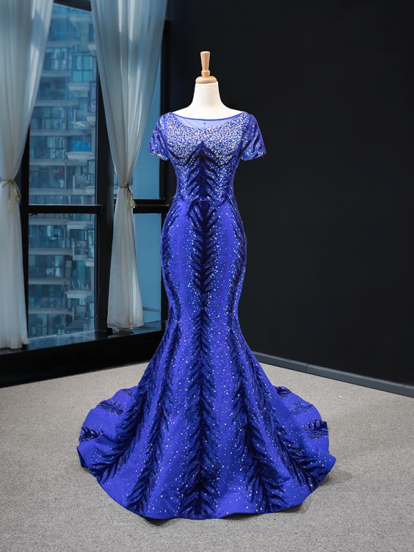 luxury model royal blue mermaid mermaid formal evening dress prom gown 66855