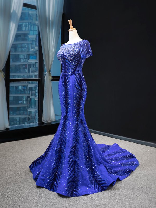 luxury model royal blue mermaid mermaid formal evening dress prom gown 66855