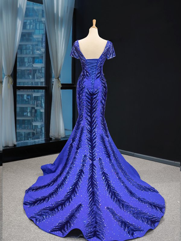 luxury model royal blue mermaid mermaid formal evening dress prom gown 66855