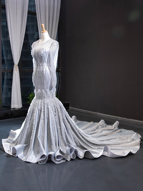 luxury model sliver grey mermaid long formal evening dress prom gown 66861