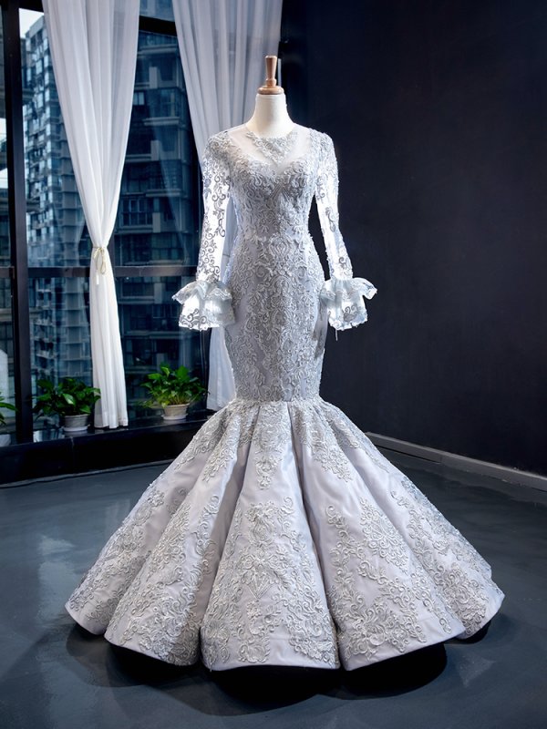 luxury model sliver grey mermaid long formal evening dress prom gown 66862