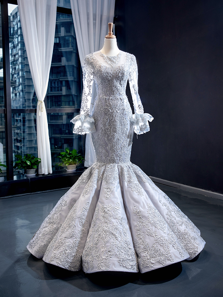 luxury model sliver grey mermaid long formal evening dress prom gown 66862