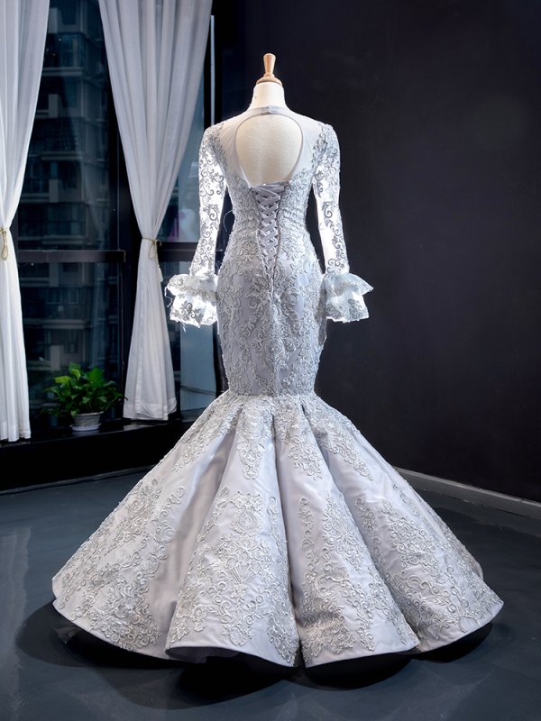 luxury model sliver grey mermaid long formal evening dress prom gown 66862