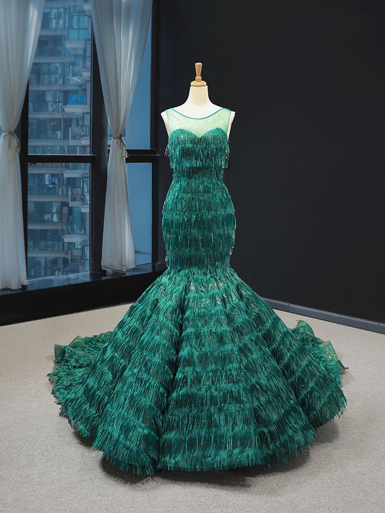 luxury model green mermaid long formal evening dress prom gown 66864