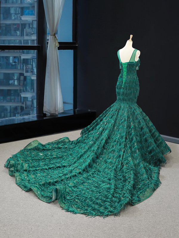 luxury model green mermaid long formal evening dress prom gown 66864