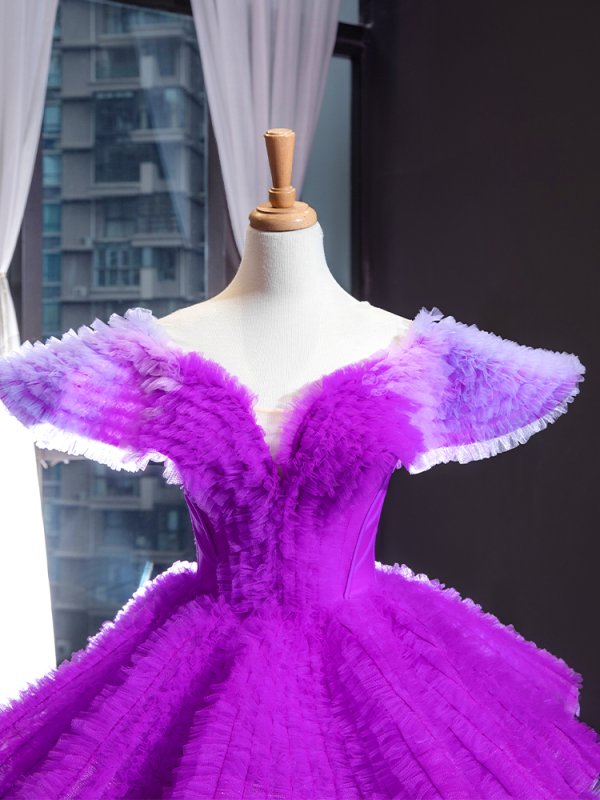 luxury model purple gradient dress long prom formal dress 66905