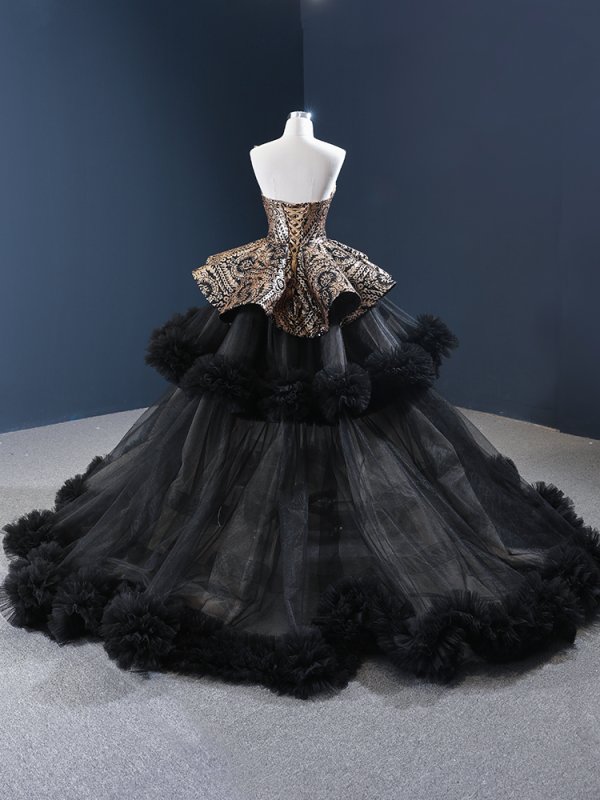 luxury model black sweetheart neck long prom quinceanera dress 66914