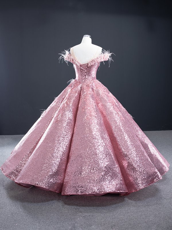 luxury model pink off the shoulder long ball gown quinceanera dress 66936