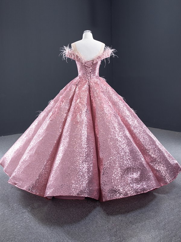 luxury model pink off the shoulder long ball gown quinceanera dress 66936